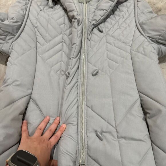Vtg Saxton Hall Women's Quilted Puffer Coat Medium Gray Hooded Jacket Made Korea - Picture 3 of 14